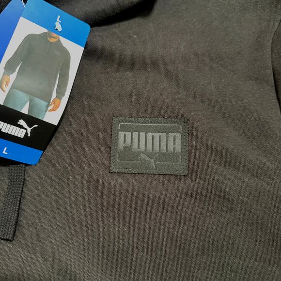 Puma Fleece Hoodie Kangaroo Pocket Waffle Sides - Black - Men's Size Large - Picture 6 of 10